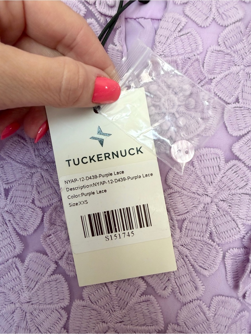 Tuckernuck Lilac Lace 3D Floral Mini Dress Puff Sleeve NWT XXS - Picture 6 of 6